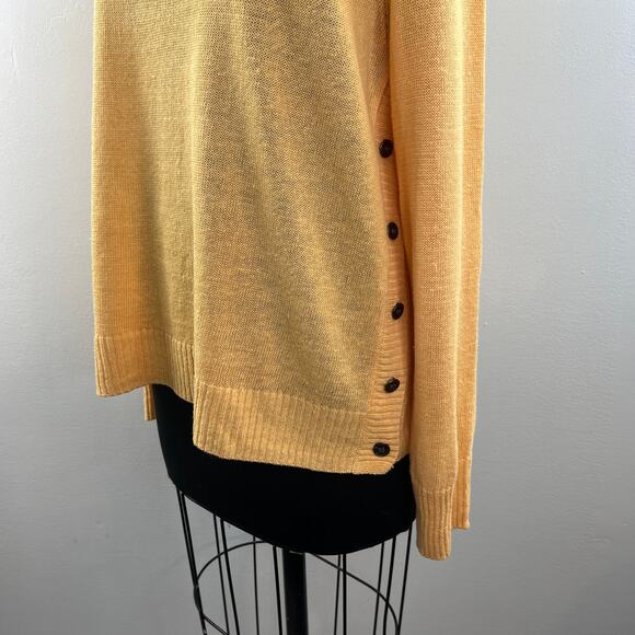 EILEEN FISHER Yellow Sweater Organic Linen Side Button Boat Neck Size X-Large XL - Picture 2 of 11